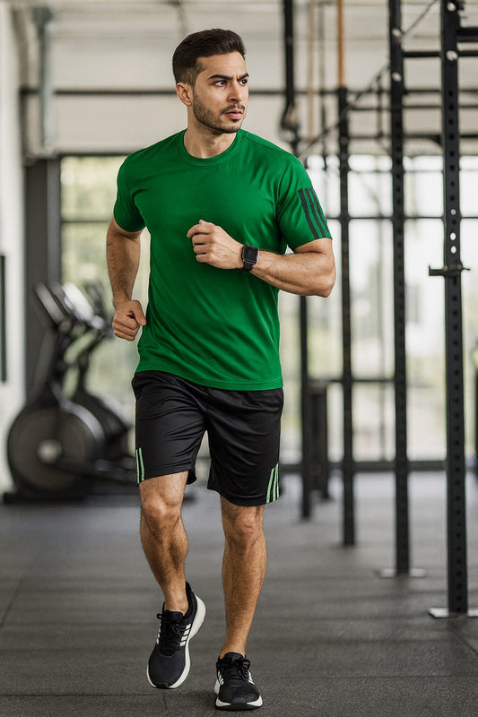 2717-JM Menβs Activewear Twin Set-Green Black