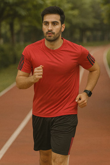 2717-JM Menβs Activewear Twin Set-Red Black