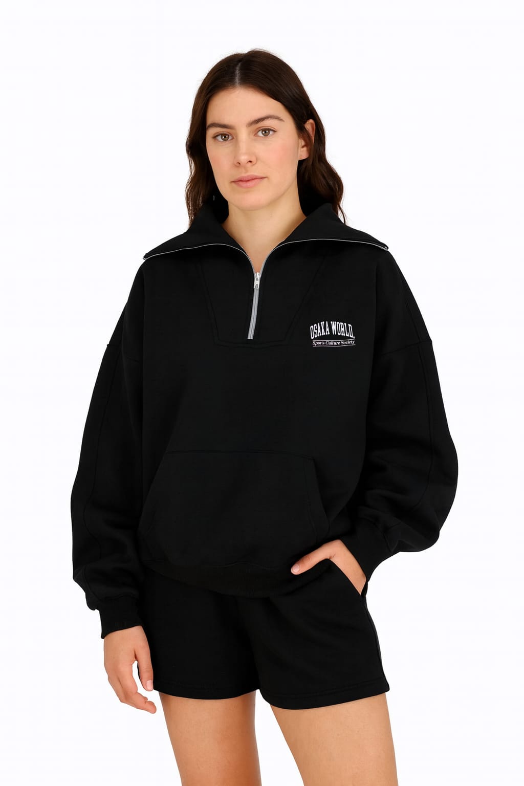 2310-OSK Half Zip Sweater Women-Black