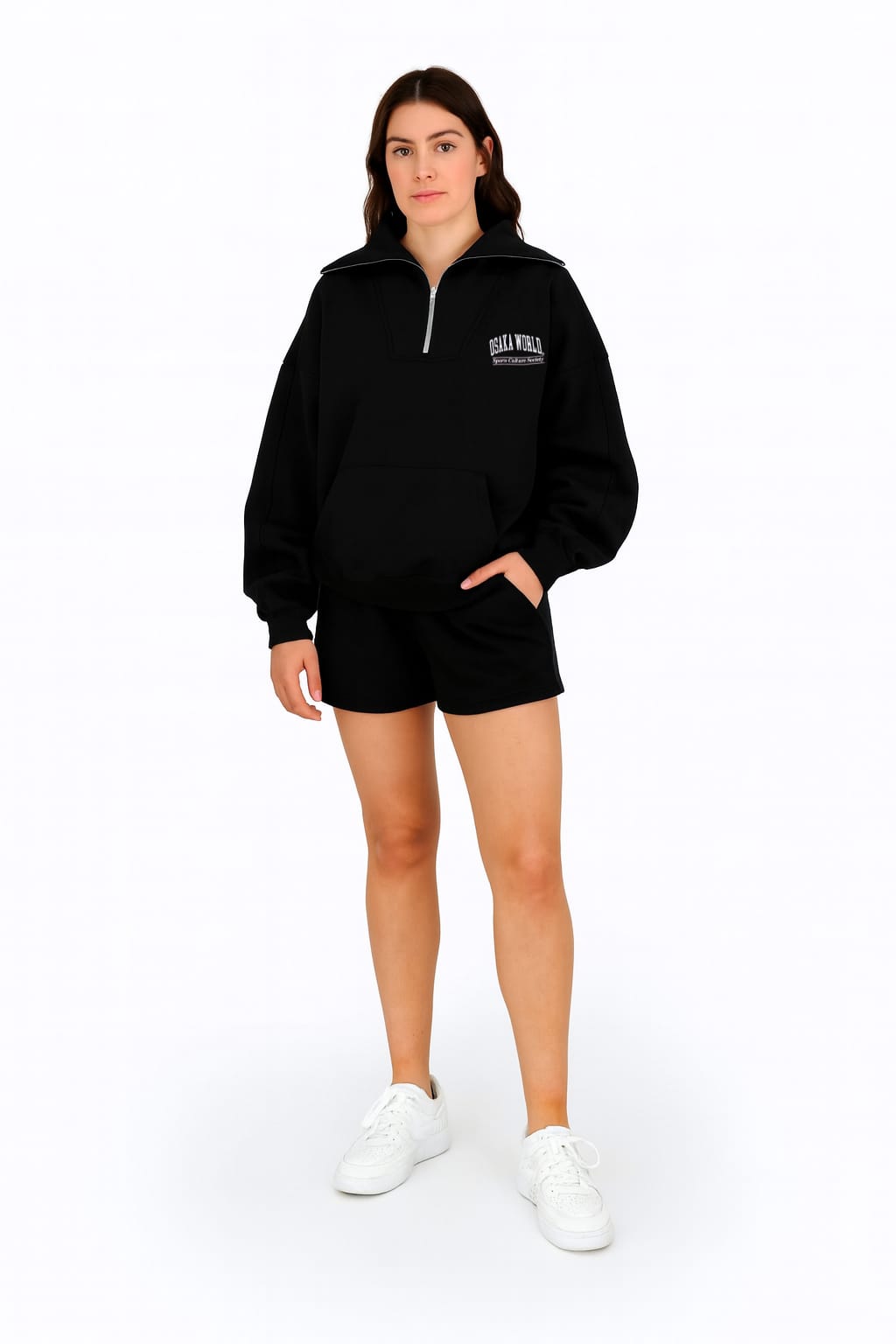 2310-OSK Half Zip Sweater Women-Black