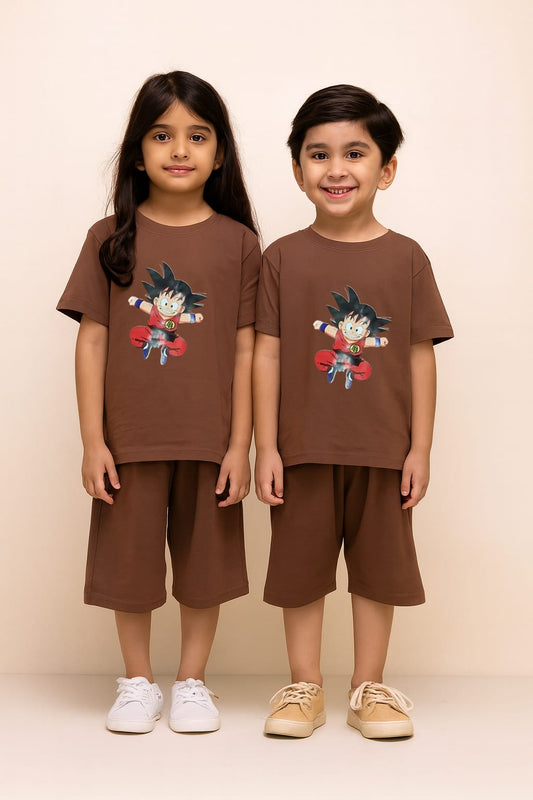 2720-JM Goku Print Twin Set For Kids-Brown