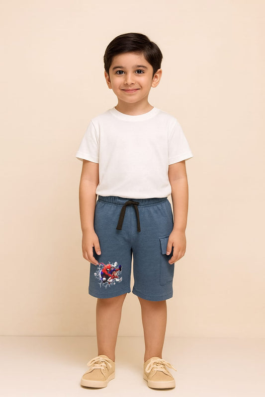 2721-JM Spiderman Print Shorts For kids-Navy