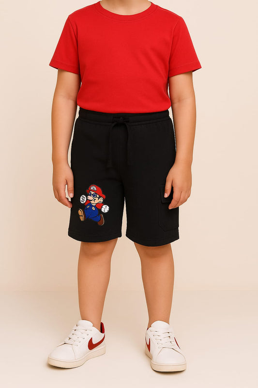 2723-JM Super Mario Print Shorts For Kids-Black