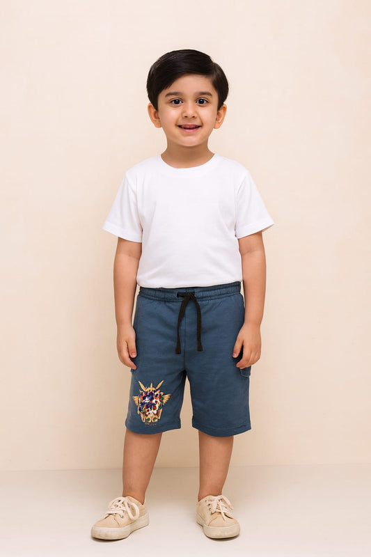 2722-JM JL Print Shorts For Kids-Navy
