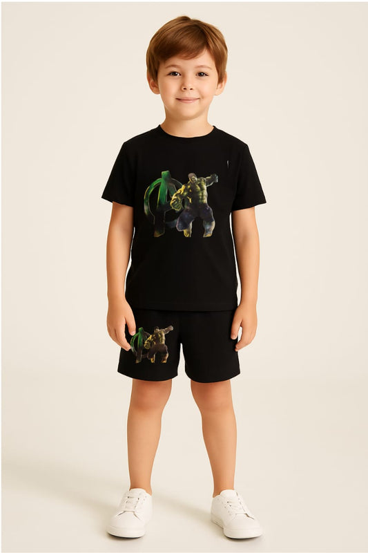 2742-JM Twin Hulk Printed Set For Kids-Black