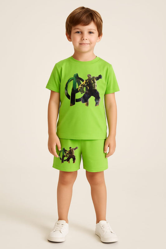 2742-JM Twin Hulk Printed Set For Kids-Lime Green