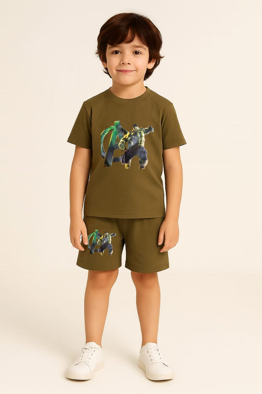 2742-JM Twin Hulk Printed Set For Kids-Olive