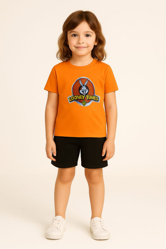2744-JM Looney Tunes Printed T Shirt For Kids-Orange