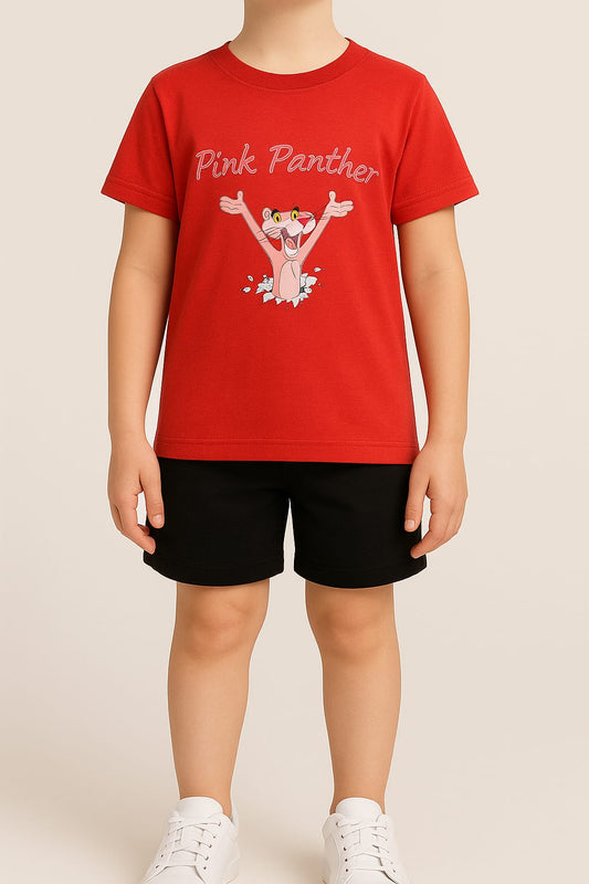 2745-JM Pink Panther Printed T Shirt For Kids-Red