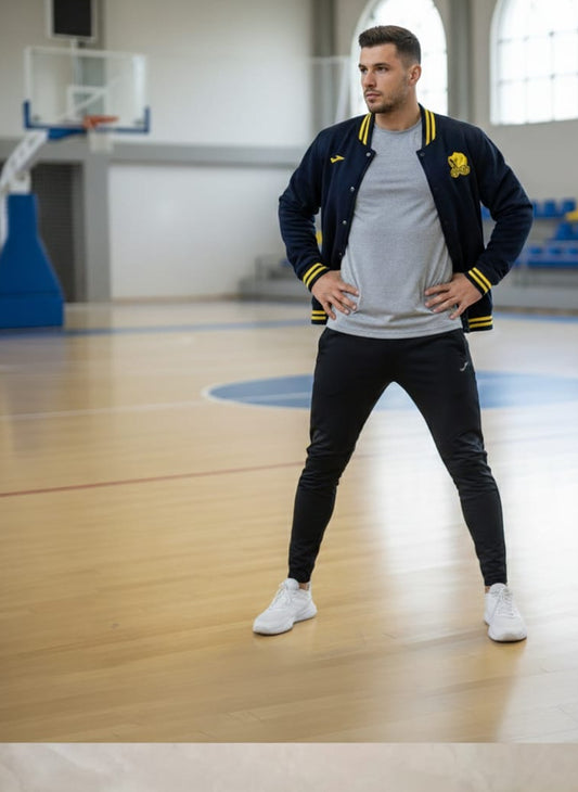 2756-JM Unisex Tiger Gold Print BaseBall Button Jacket-Navy