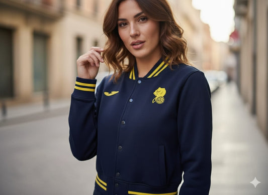 2756-JM Unisex Tiger Gold Print BaseBall Button Jacket-Navy