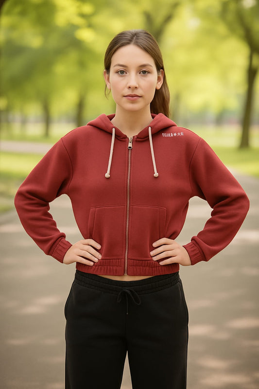 2758-Osk Women Full Zip Hoodie-Brown