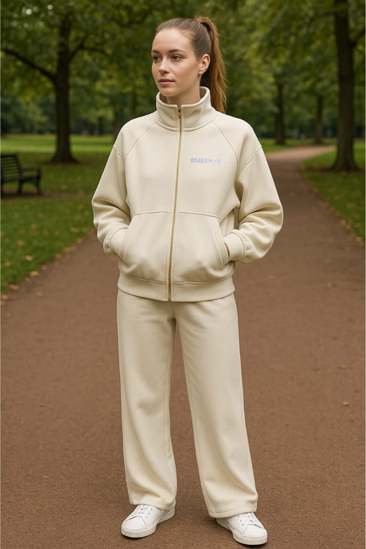 2760-Osk Women Full Zip Sweater-Cream