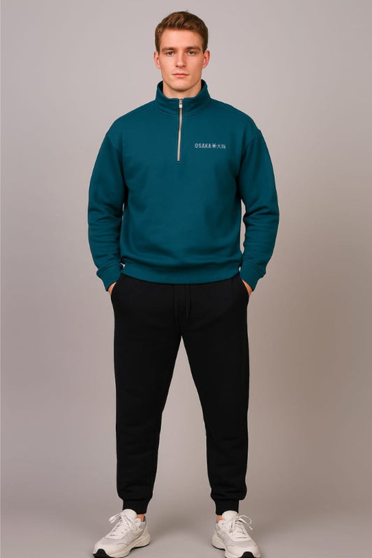 2778-Osk Men Half Zip Oversized Sweater-Grey