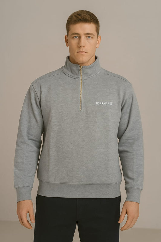 2778-Osk Men Half Zip Oversized Sweater-Grey