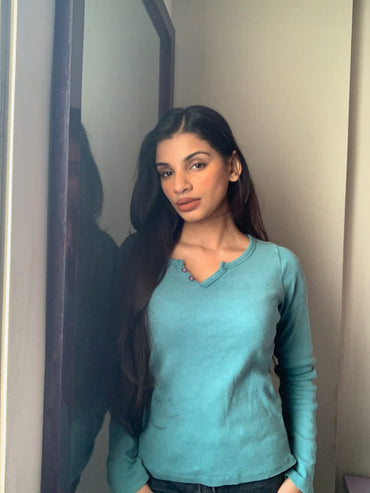 2789-Plt Acid Wash Rib Notch Neck Top Women