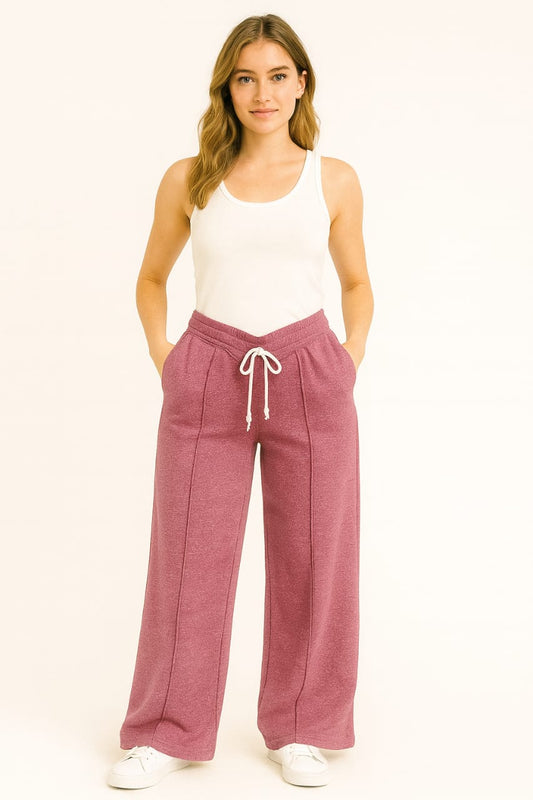 2703-FX Dipped Hip V-Pleated Trouser For Women-Malange Pink
