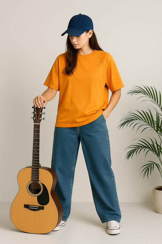 2700- Raglan Sleeve  Oversize Plain T Shirt Women-Orange