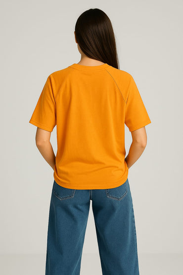 2700- Raglan Sleeve  Oversize Plain T Shirt Women-Orange