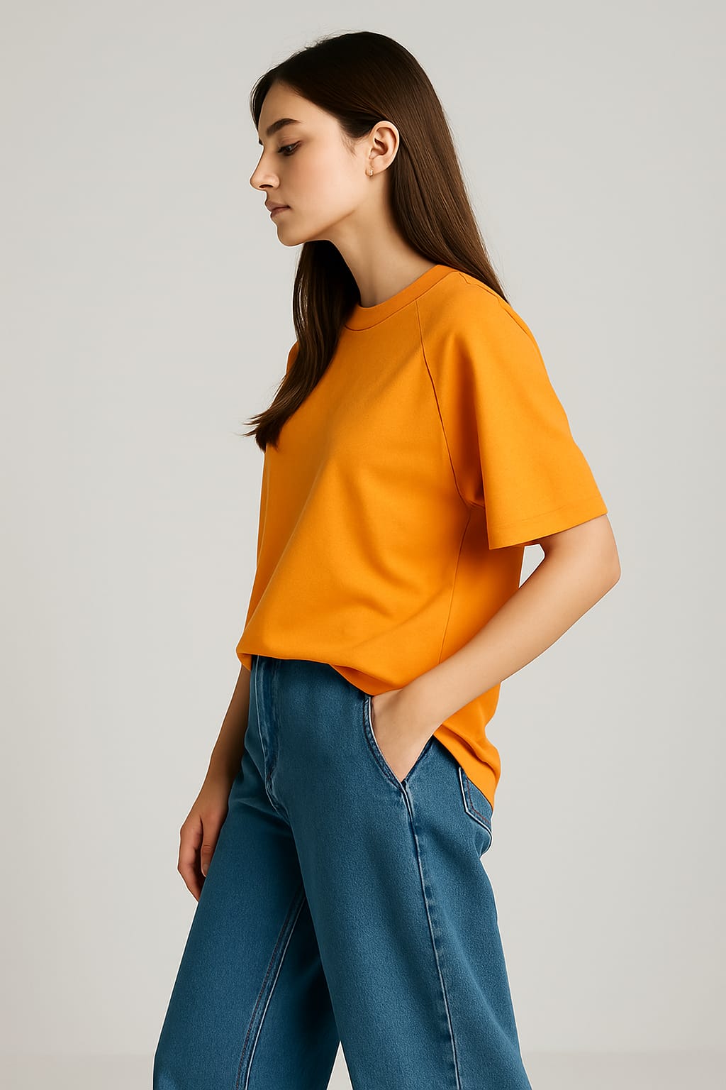 2700- Raglan Sleeve Oversize Plain T Shirt Women-Orange