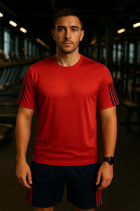 2717-JM Menβs Activewear Twin Set-Red Black