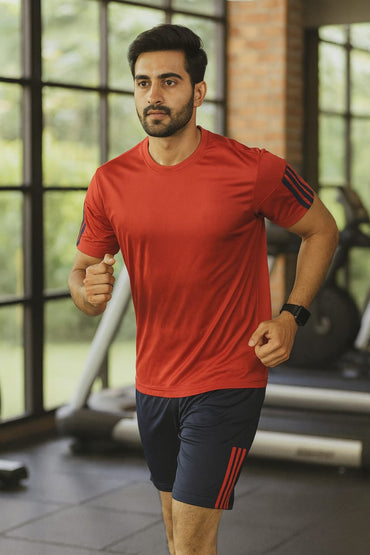 2717-JM Menβs Activewear Twin Set-Red Navy