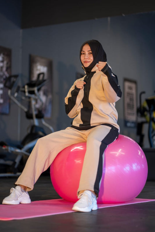 FX Quarter Zip Tracksuit For Women-2582-Beige