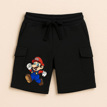 2723-JM Super Mario Print Shorts For Kids-Black