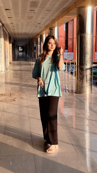 2700-  Raglan Sleeve  Oversize Plain T Shirt Women-Sky Blue