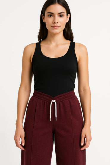 2703-FX Dipped Hip V-Pleated Trouser For Women-Melange Maroon
