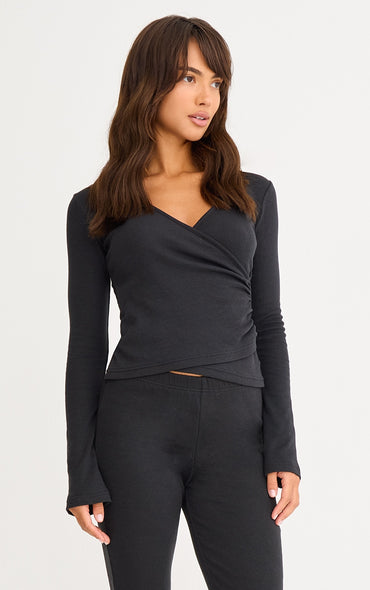 2644-Wrap Ruched Long Top For Women