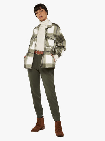 Olive White Check Shacket For Women-2486