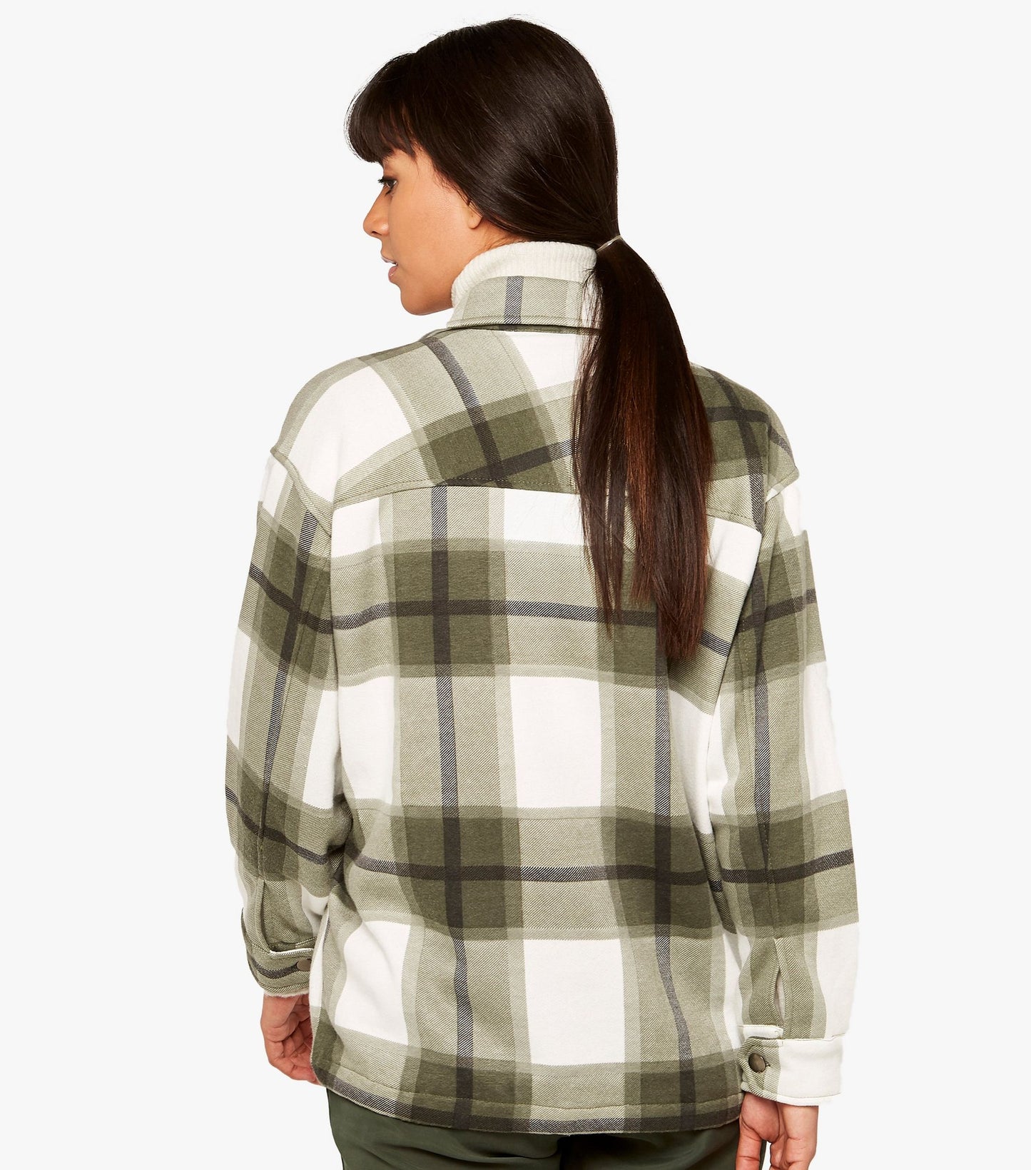 Olive White Check Shacket For Women-2486