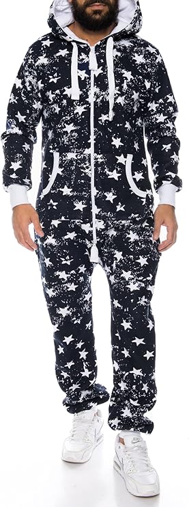 Ruff & Tuff Star Print Jumpsuit For Men-2282-Black