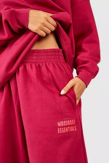 BH Wardrobe Essentials Slogan Wide Leg Jogger-2347-Burgundy