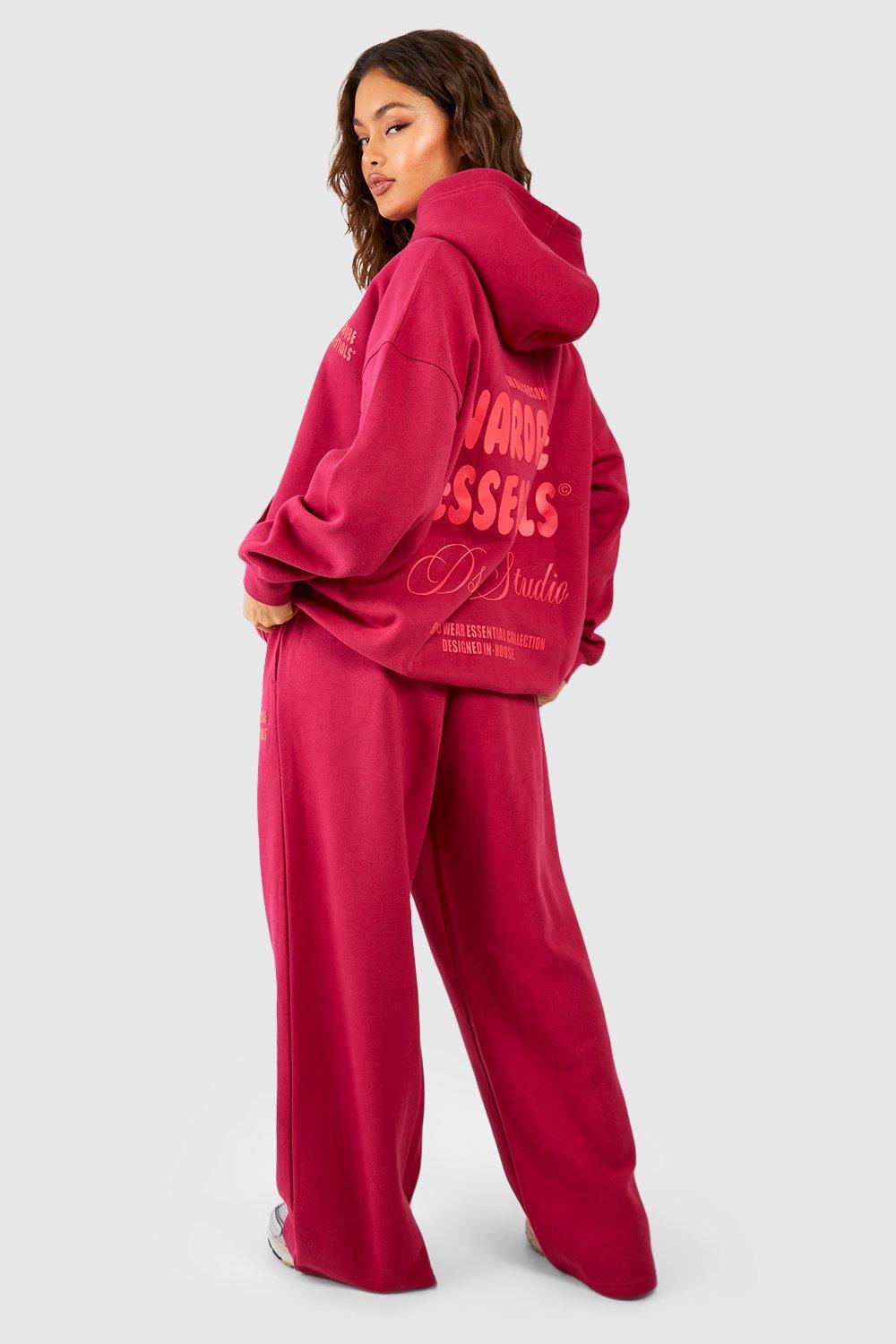 BH Wardrobe Essentials Slogan Wide Leg Jogger-2347-Burgundy