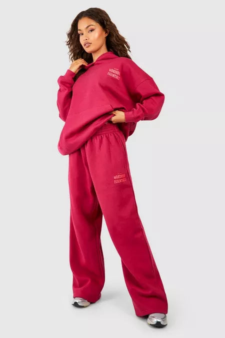 BH Wardrobe Essentials Slogan Wide Leg Jogger-2347-Burgundy