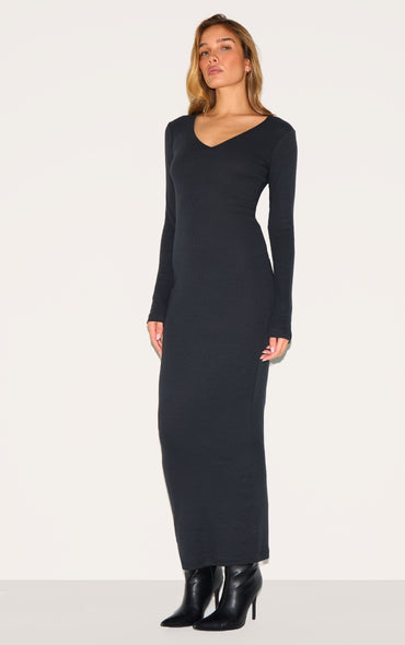 2646-V-Neck Long Sleeve Maxi Dress
