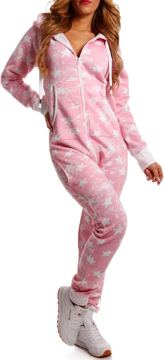 Crazyage Star Print Jumpsuit For Women-2285-Pink