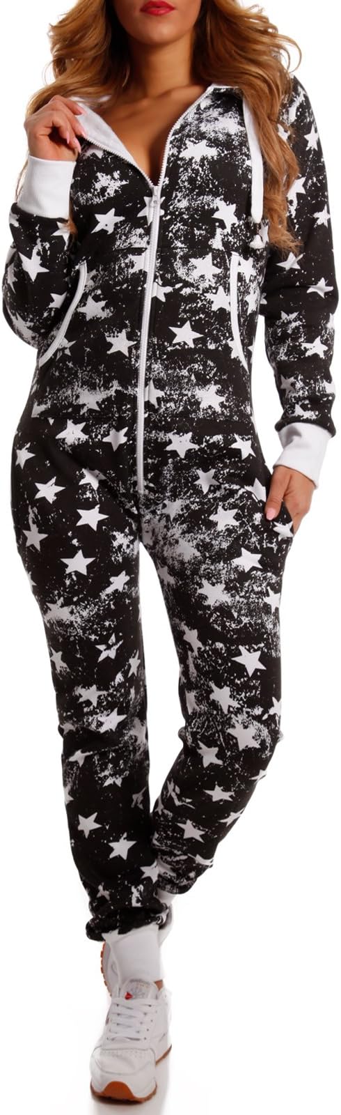 Crazyage Star Print Jumpsuit For Women-2285-Black