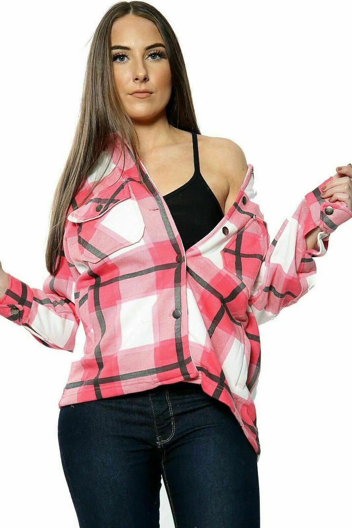 2794-Plt Women Oversized Check Shacket-Fuschsia White