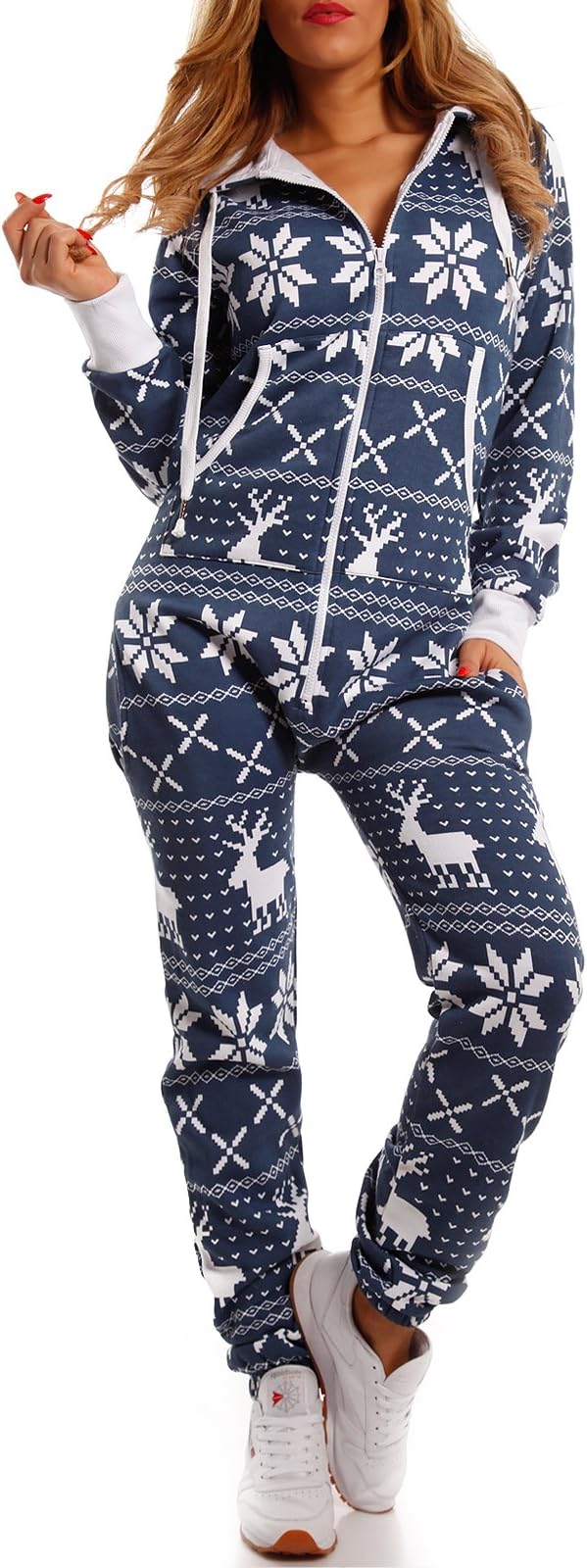 Crazyage Deer Print Jumpsuit For Women-2285-Navy
