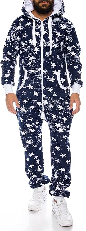 Ruff & Tuff Star Print Jumpsuit For Men-2282-Navy