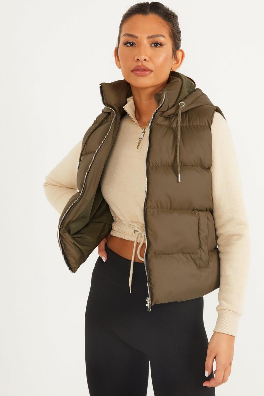Hooded Gilet Sleeveless Jacket Full Zip For Women-Fp710 LJKT-2034-Black