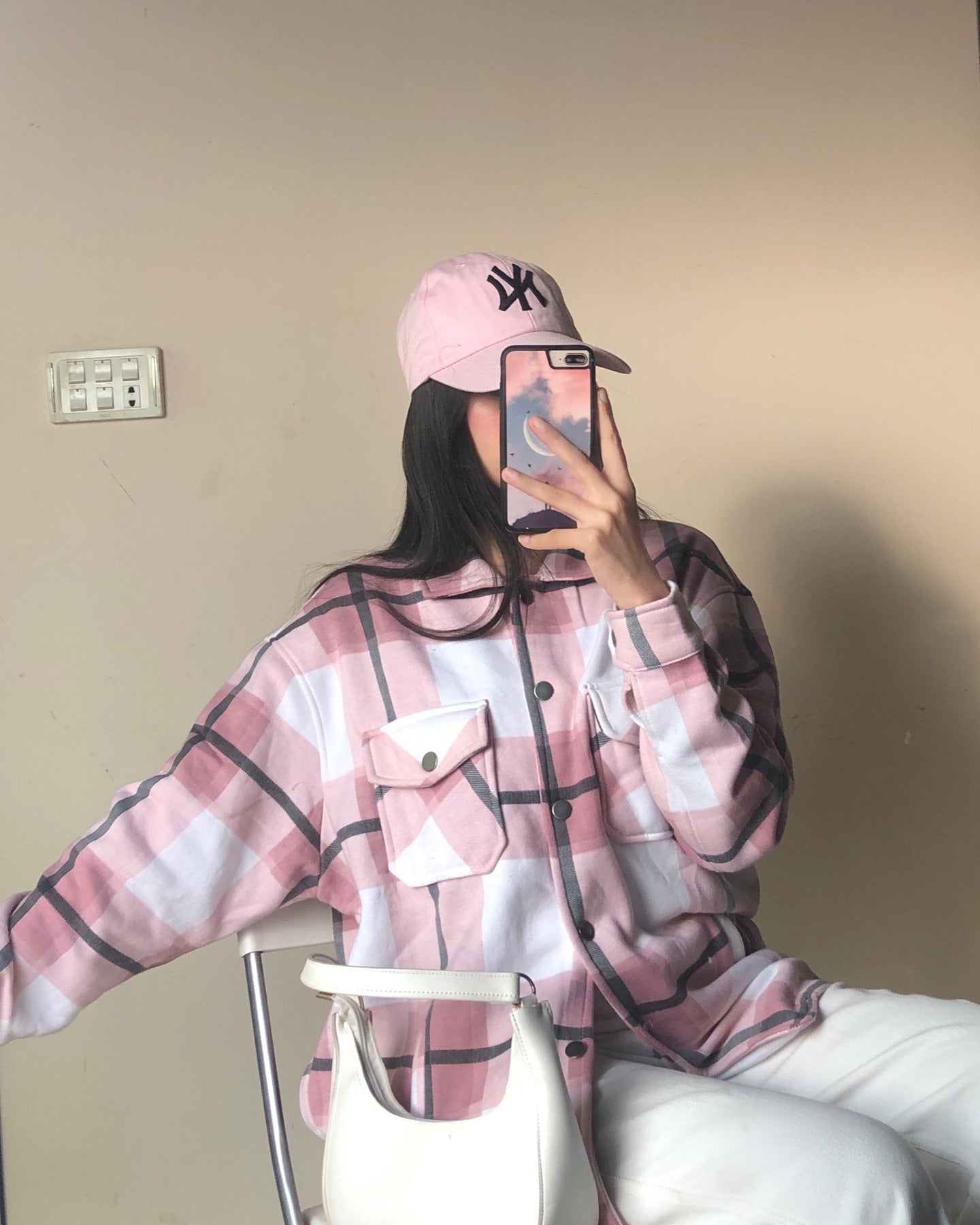 Pink & wht Checked Shacket For Her-LSHKT-0020-Pink White