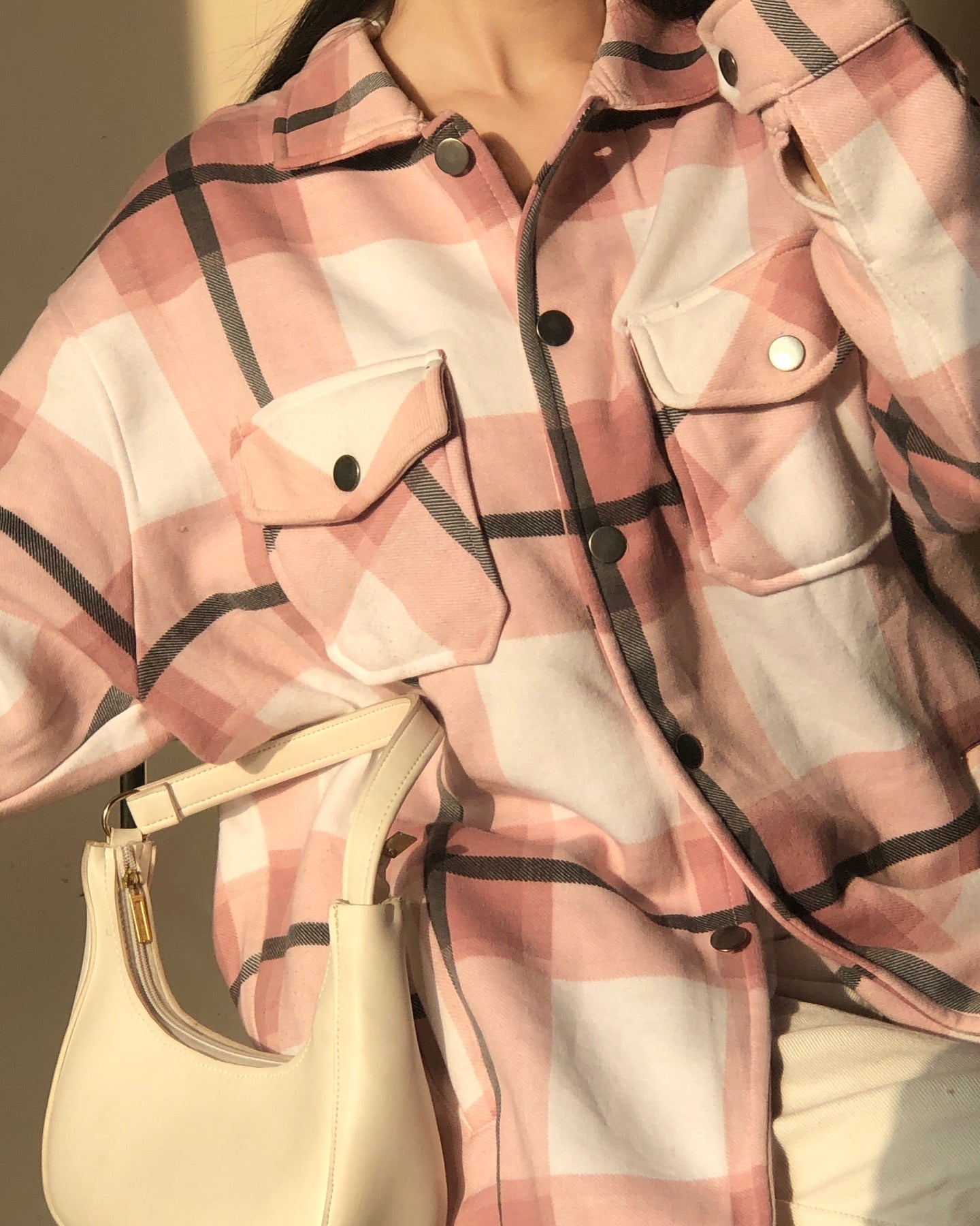 Pink & wht Checked Shacket For Her-LSHKT-0020-Pink White