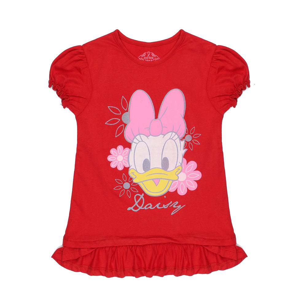 Zochee Duck Printed Girls T-shirt-KTST-2210-Red