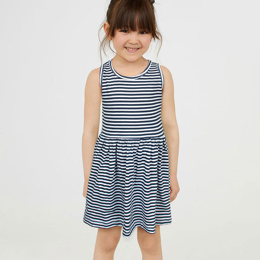 H&m Navy Striped Frock For Girls-KFRK-0154-White Navy - FactoryX.pk