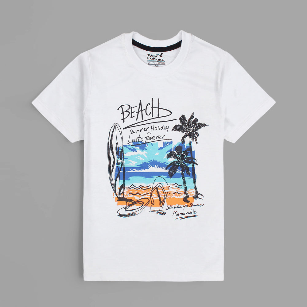 Rawculture Beach Summer holidays Printed T-shirt For Boys-KTST-2198-White
