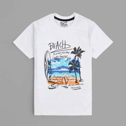 Rawculture Beach Summer holidays Printed T-shirt For Boys-KTST-2198-White